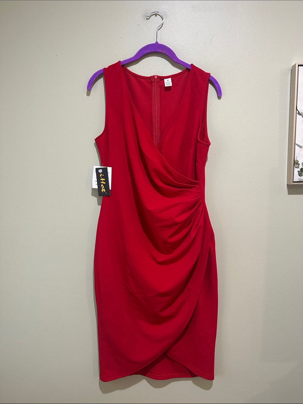 🎆ihot Red Sleeveless Draped Sheath Midi Dress